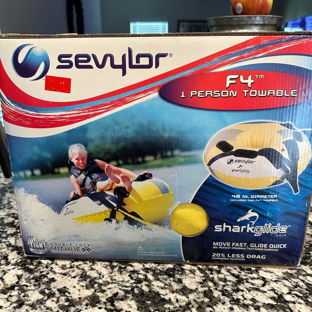 Sevylor F4 1 Person Towable Inflatable Lake Tube Sharkglide Skin 48 Inch Yellow